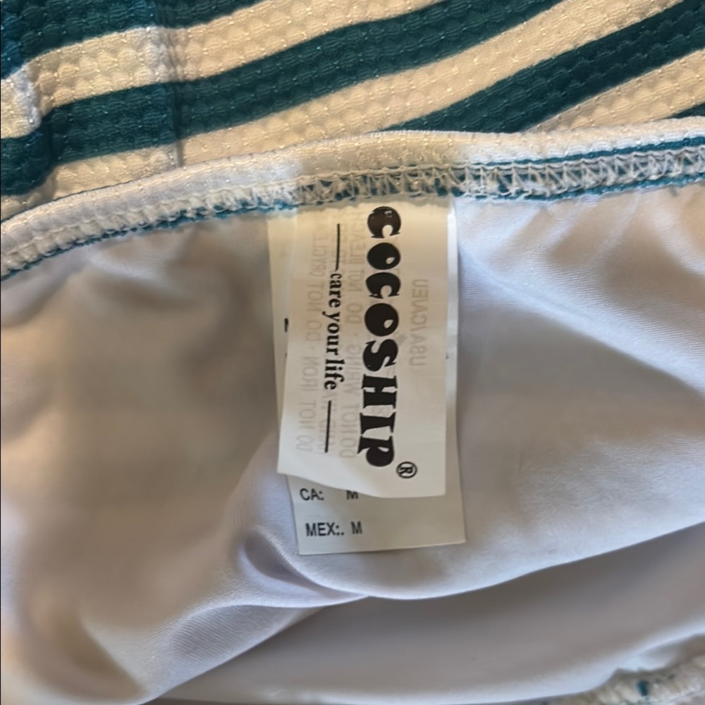 COCOSHIP Teal and White Striped One Piece Swimsuit - Picture 3 of 4
